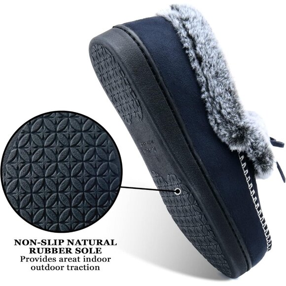 Women's Dark Blue Fuzzy Fluffy Warm Winter Closed Back Fur Lined Slippers Boot - Picture 5 of 6